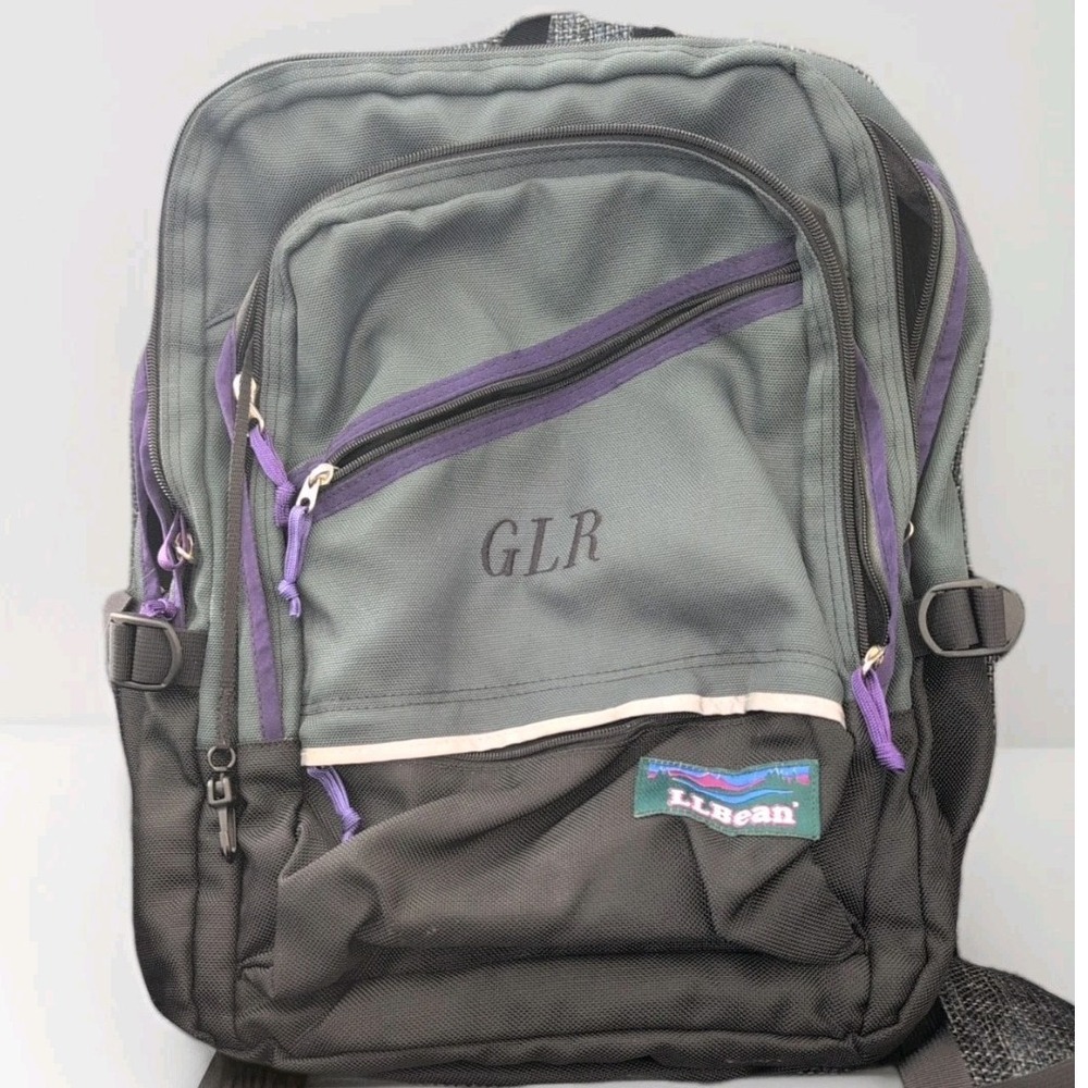 Vintage LL‎ Bean Continental Green Purple & Black School Backpack Large Monogram